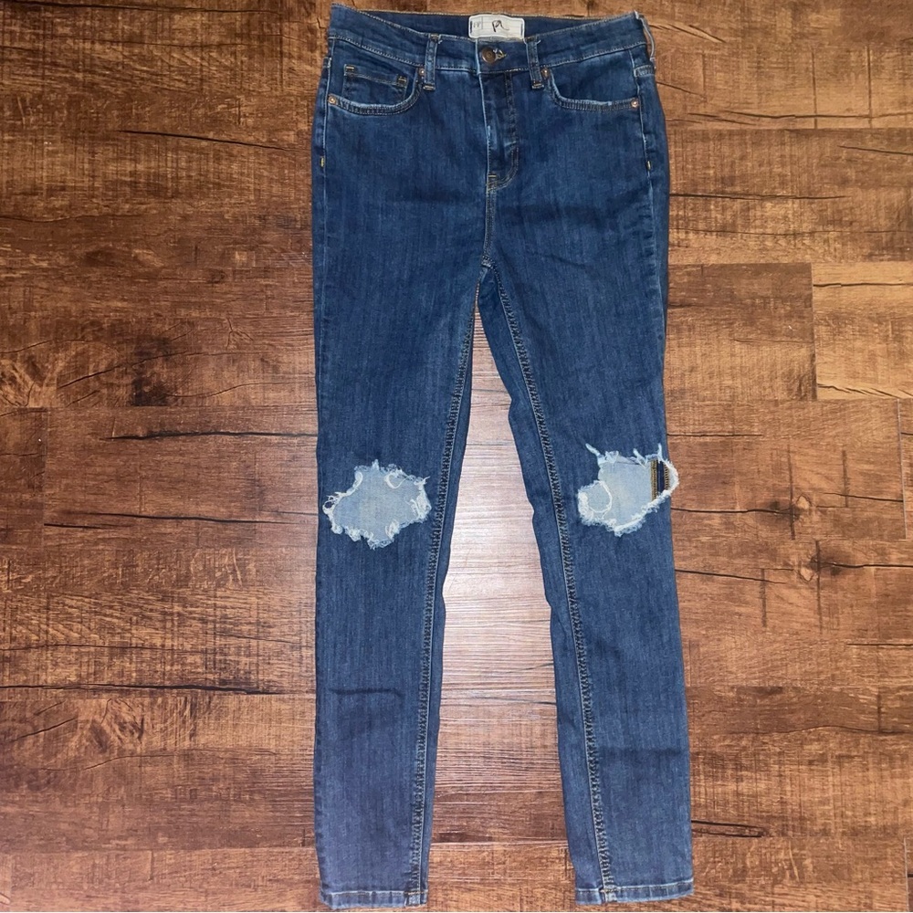 Free People Indigo Distressed Skinny Jeans